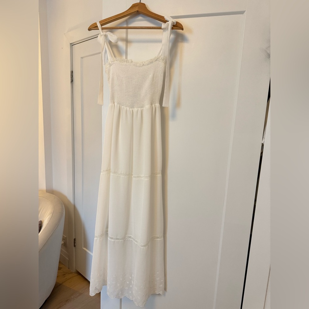 Zara White Tie-Shoulder Maxi Dress